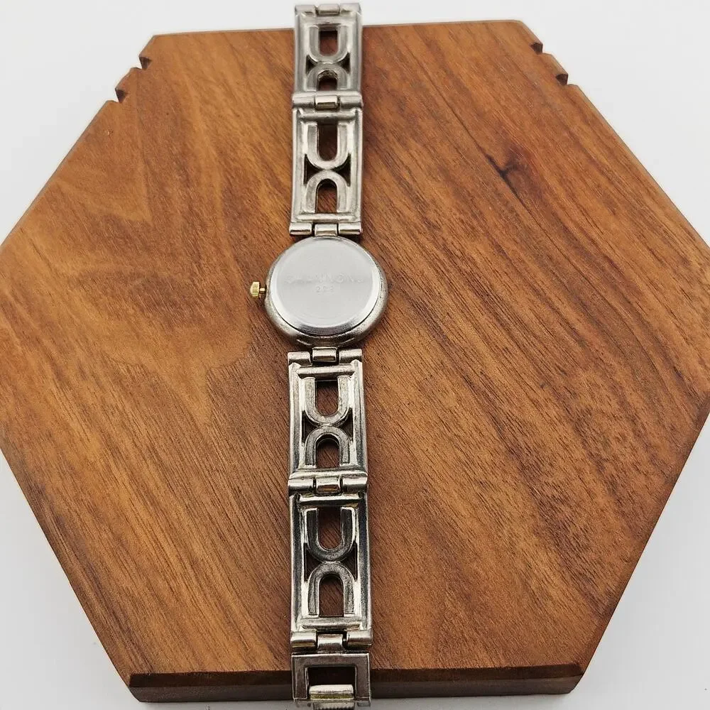 Shannons Silver Tone Bold Statement Link Bracelet Watch Chunky Artsy Classy
